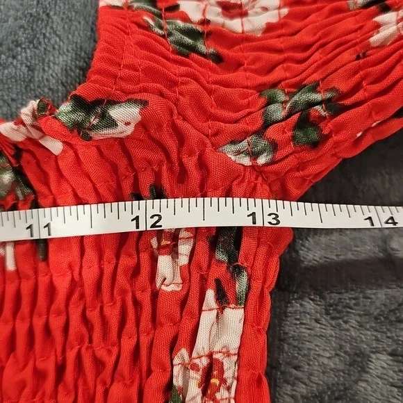 Shein floral bell sleeve rushed bust mini dress. Size M - Picture 5 of 9